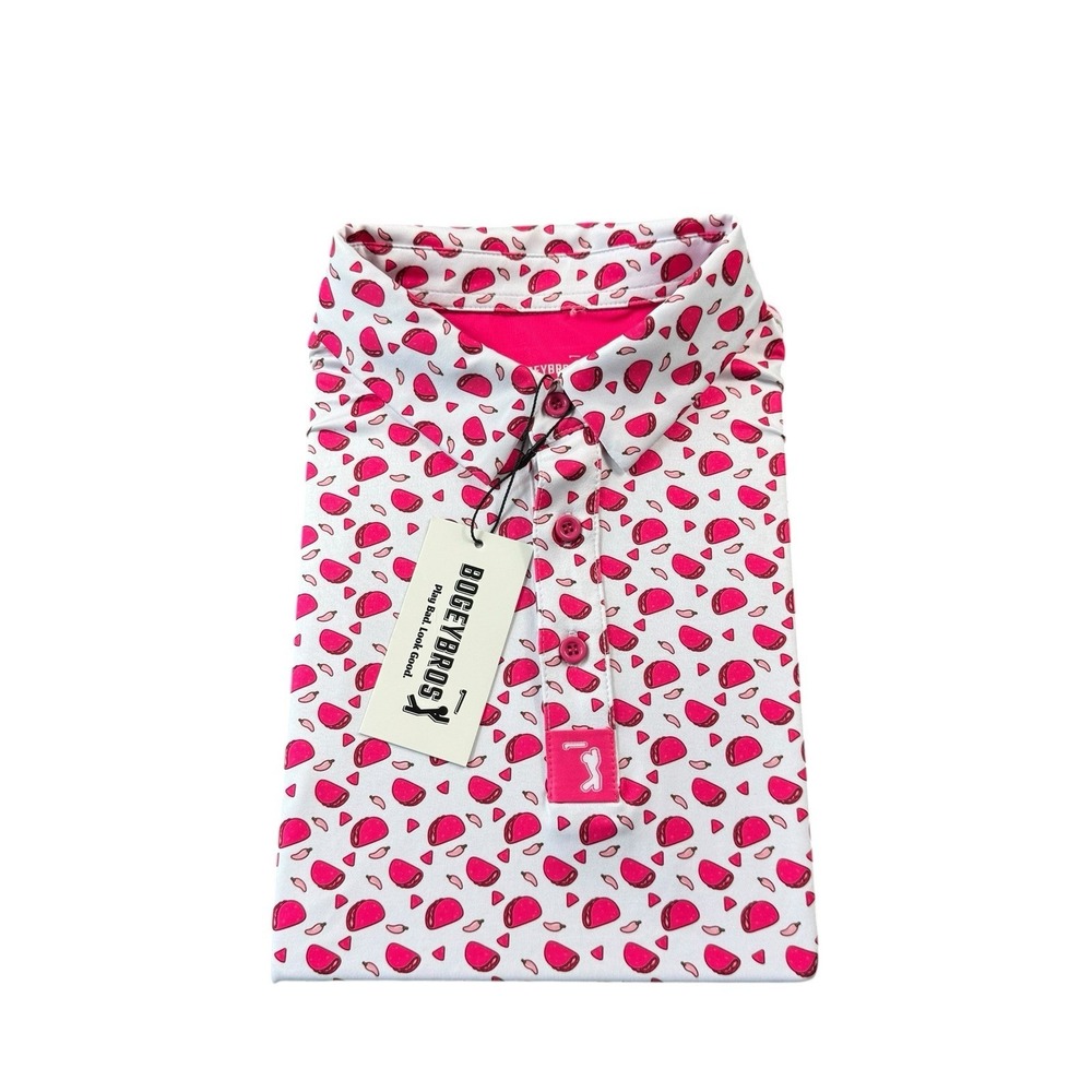 Bogey Bros White Pink Taco AOP Men's Performance Golf Polo Size M NWT